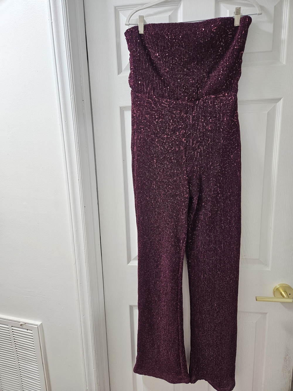 NWT wild fable Strapless Sequin Knit Jumpsuit in Plum Size M